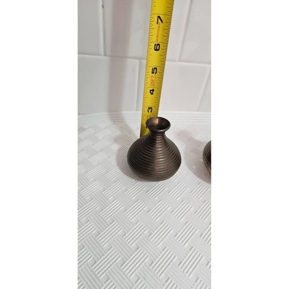 3 Bud Vase‎ Brass Solid Mid Century Modern Coil Graduated 2
